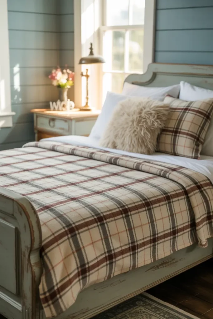 Blue Bedroom with Rustic Farmhouse Charm