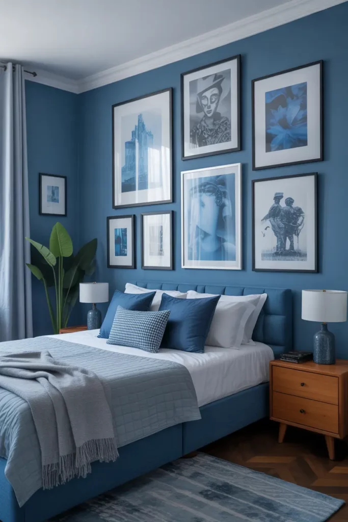 Blue Bedroom with Statement Art Wall