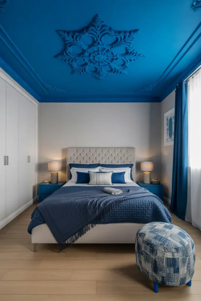 Blue Bedroom with Statement Ceiling