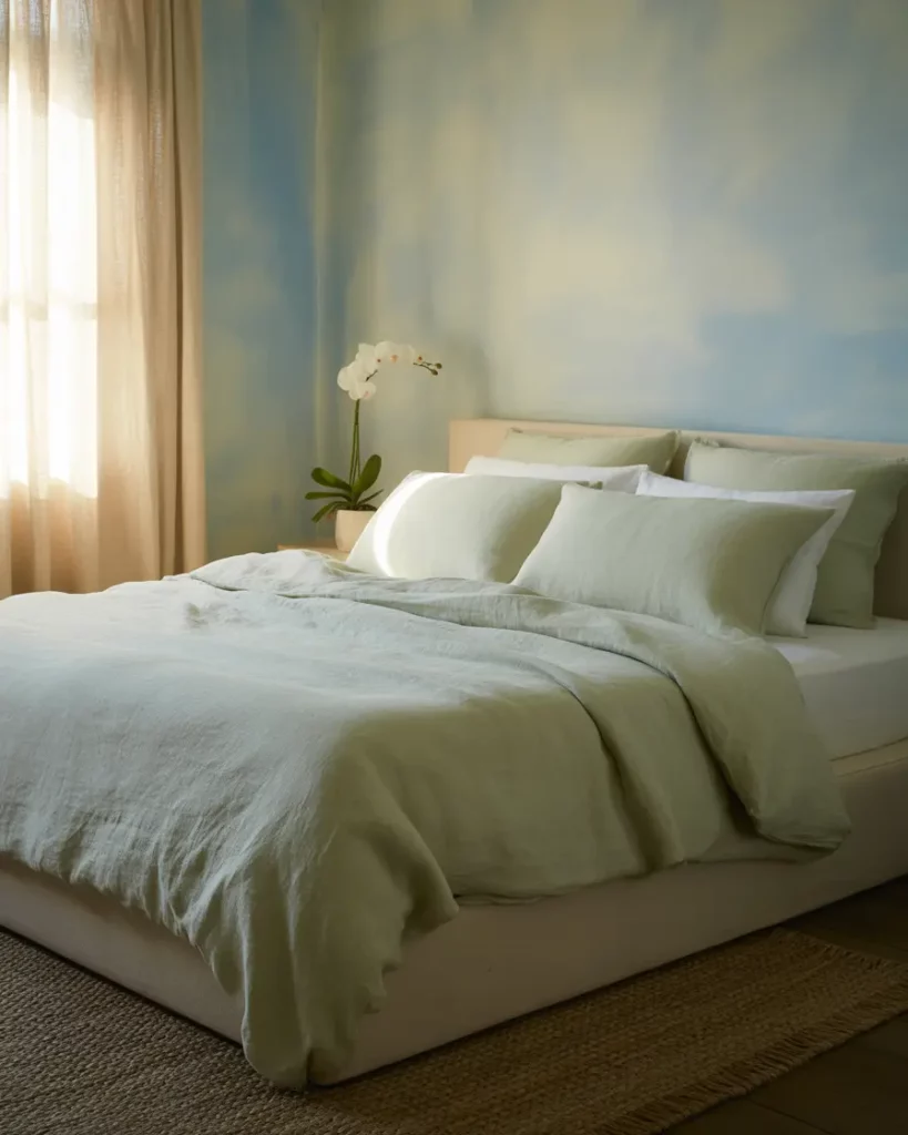 Chalky Blue With Pistachio Bedding