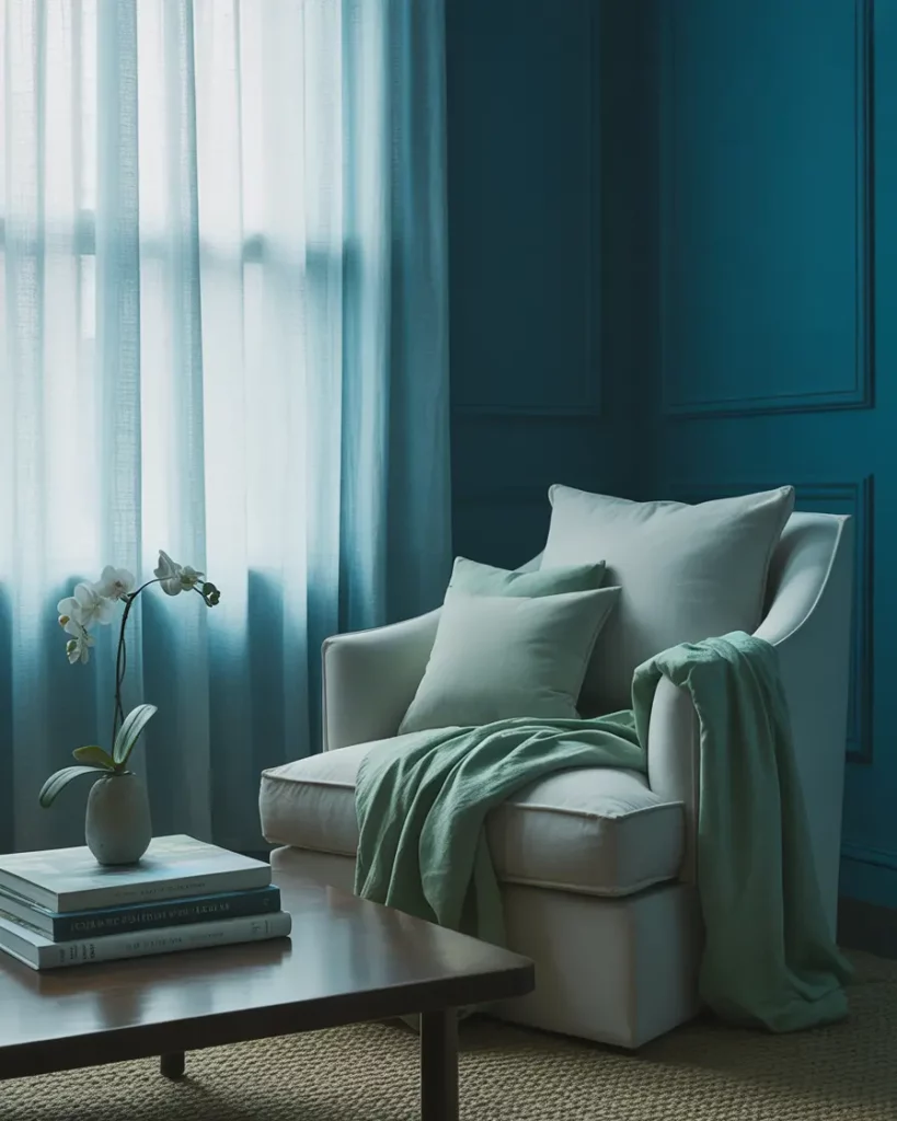 Deep Sea Blue With Eucalyptus Textiles