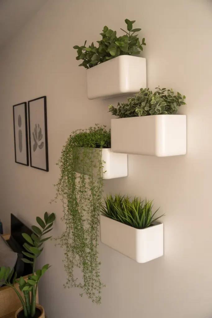 Hanging Plants in Wall-Mounted Planters