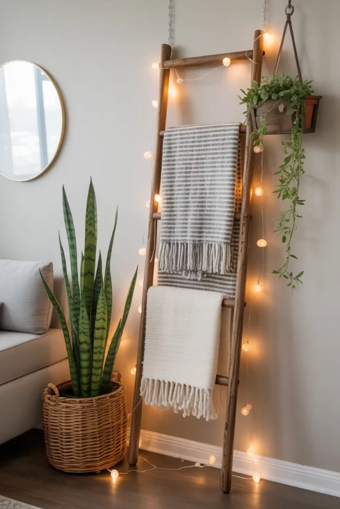 Hanging Wall Ladder for Blankets or Decor