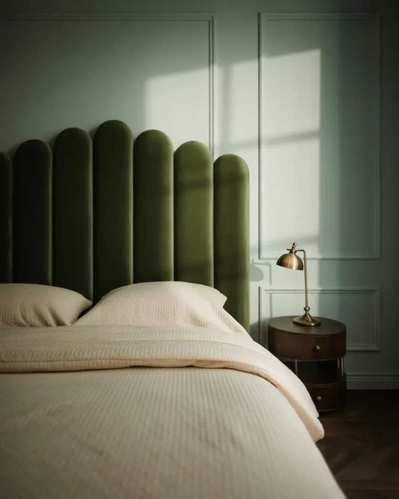Hunter Green Headboard With Light Blue Walls