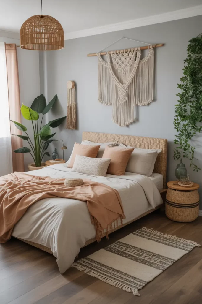 Light Blue Boho Bedroom with Macramé Décor