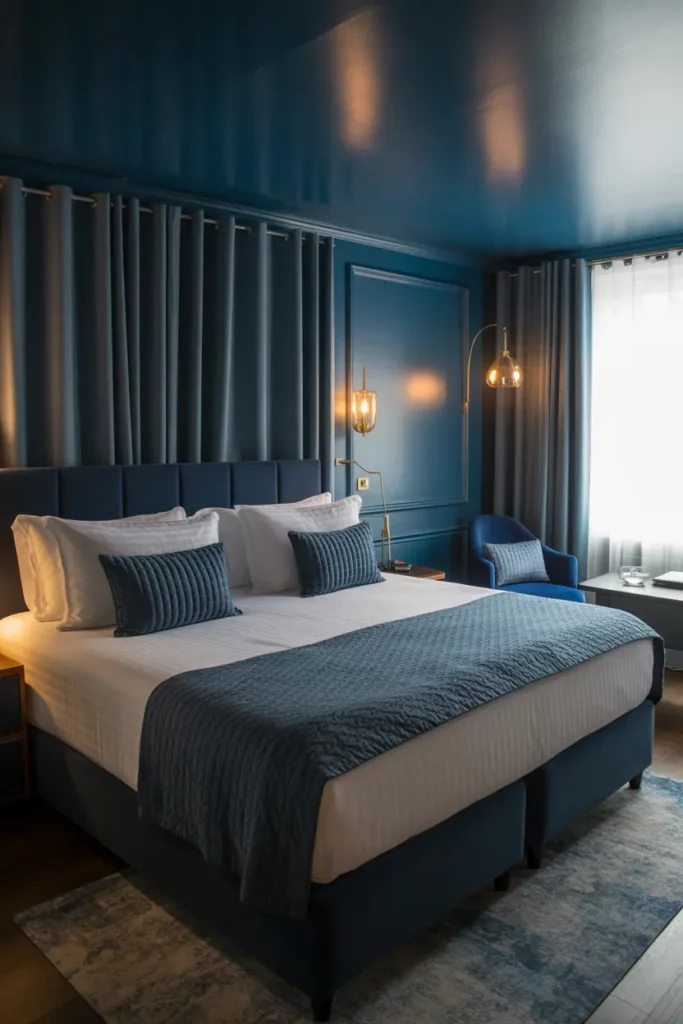 Luxe Hotel-Inspired Navy Bedroom