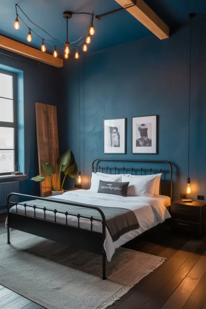 Moody Blue Walls with Industrial Elements