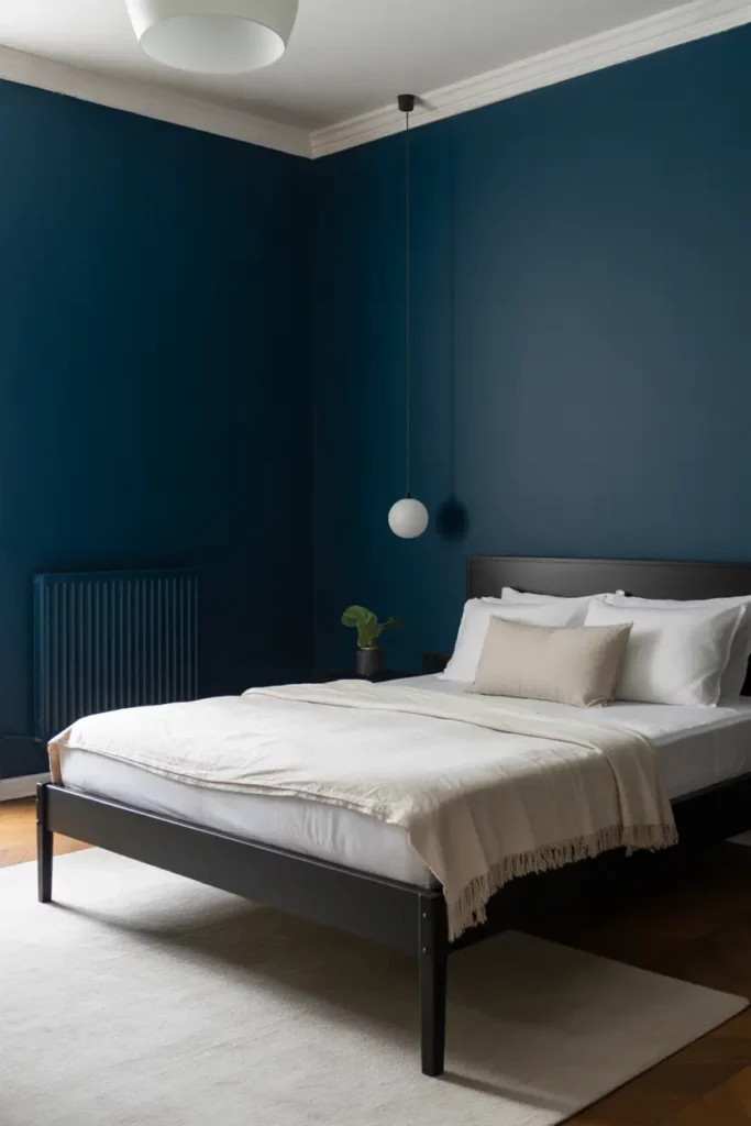 Moody Minimalist Navy Bedroom