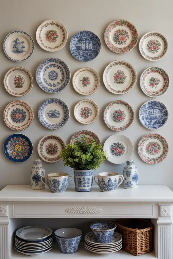 Mounted Vintage Plates for Cottage Charm