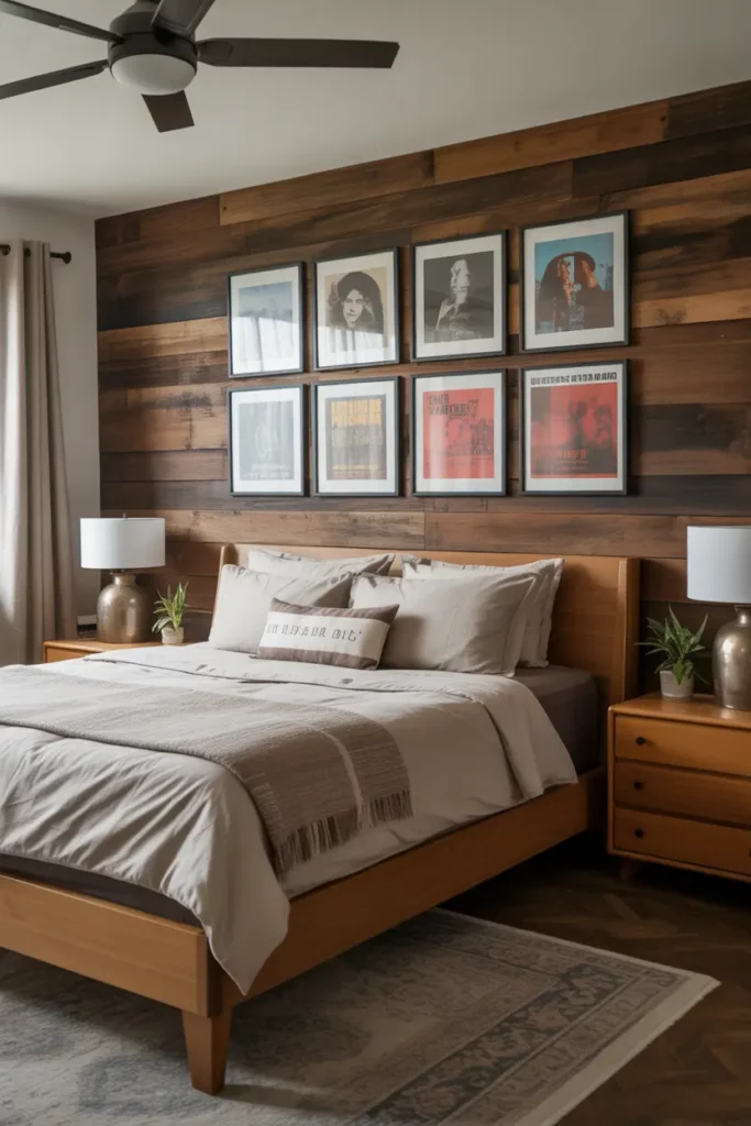 Rustic Bedroom Record Wall