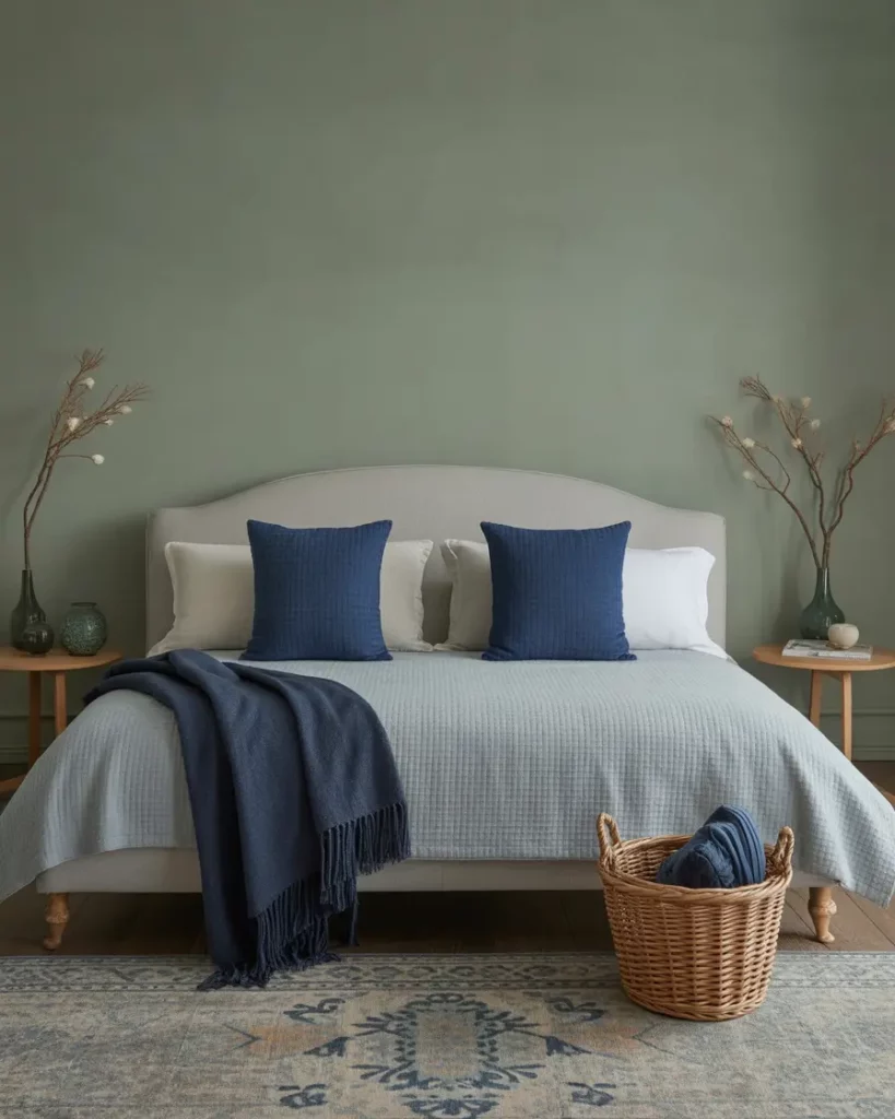 Sage Green Walls With Indigo Contrast