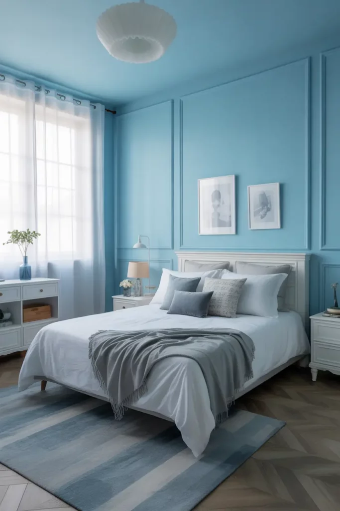 Serene Sky Blue Walls with Minimalist Décor