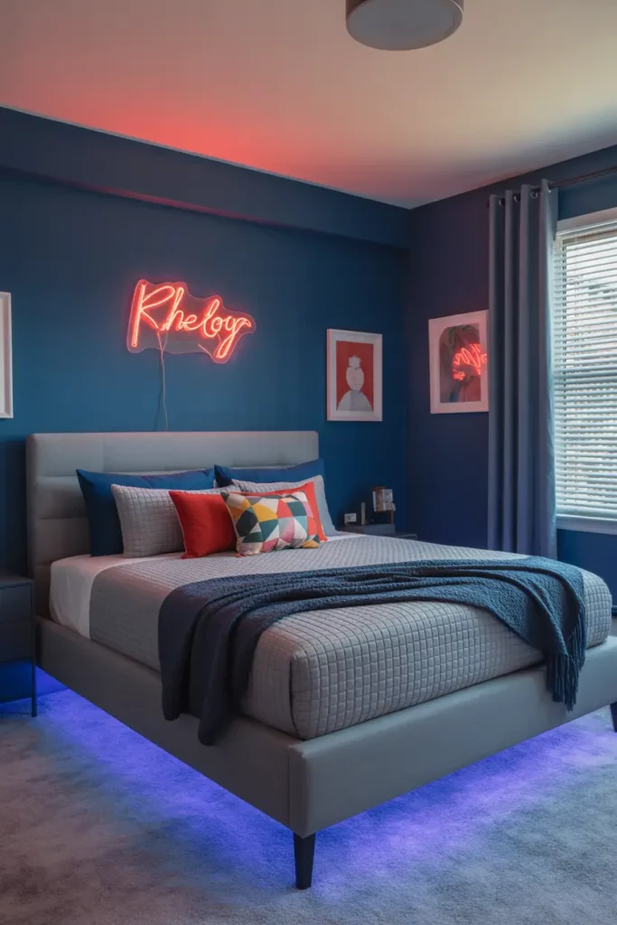 Teen Bedroom with Navy and Neon Accents