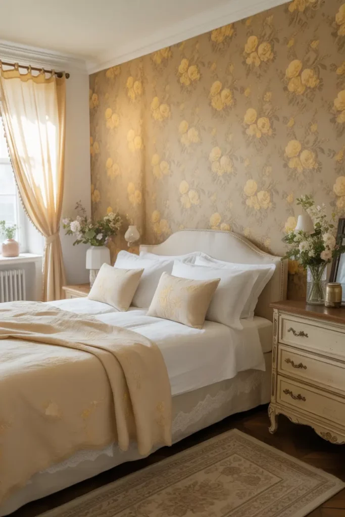 Yellow Floral Wallpaper for Vintage Charm