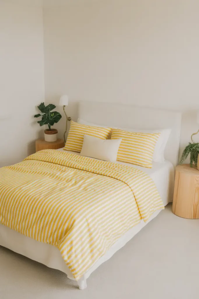 Yellow and White Striped Bedding for a Fresh Look